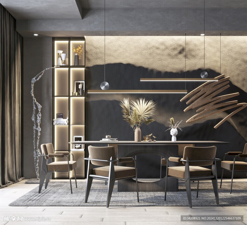 现代简约极简风格餐厅圆桌餐边柜