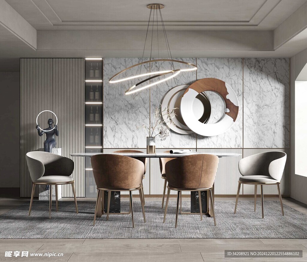 现代简约极简风格餐厅圆桌餐边柜