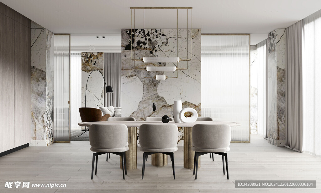 现代简约极简风格餐厅圆桌餐边柜