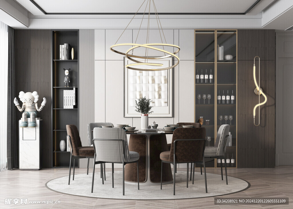 现代简约极简风格餐厅圆桌餐边柜