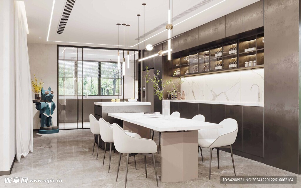 现代简约极简风格餐厅圆桌餐边柜