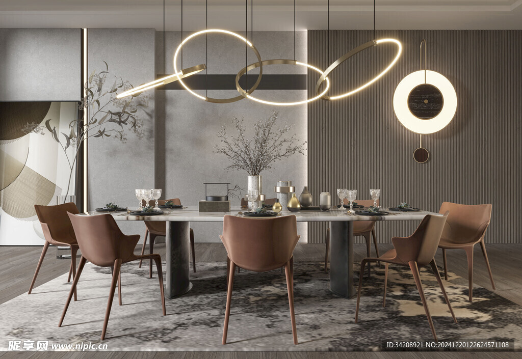 现代简约极简风格餐厅圆桌餐边柜