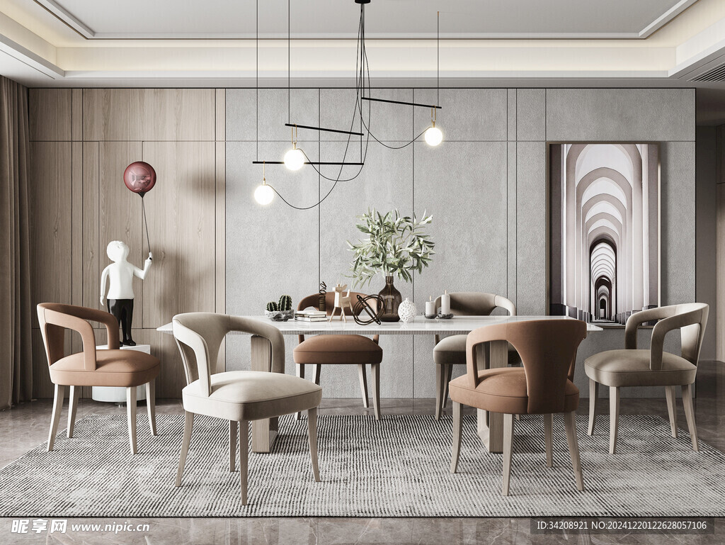 现代简约极简风格餐厅圆桌餐边柜