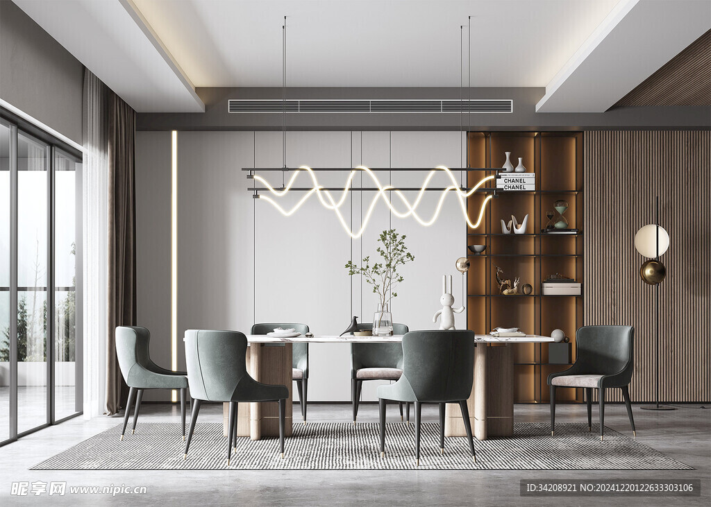 现代简约极简风格餐厅圆桌餐边柜