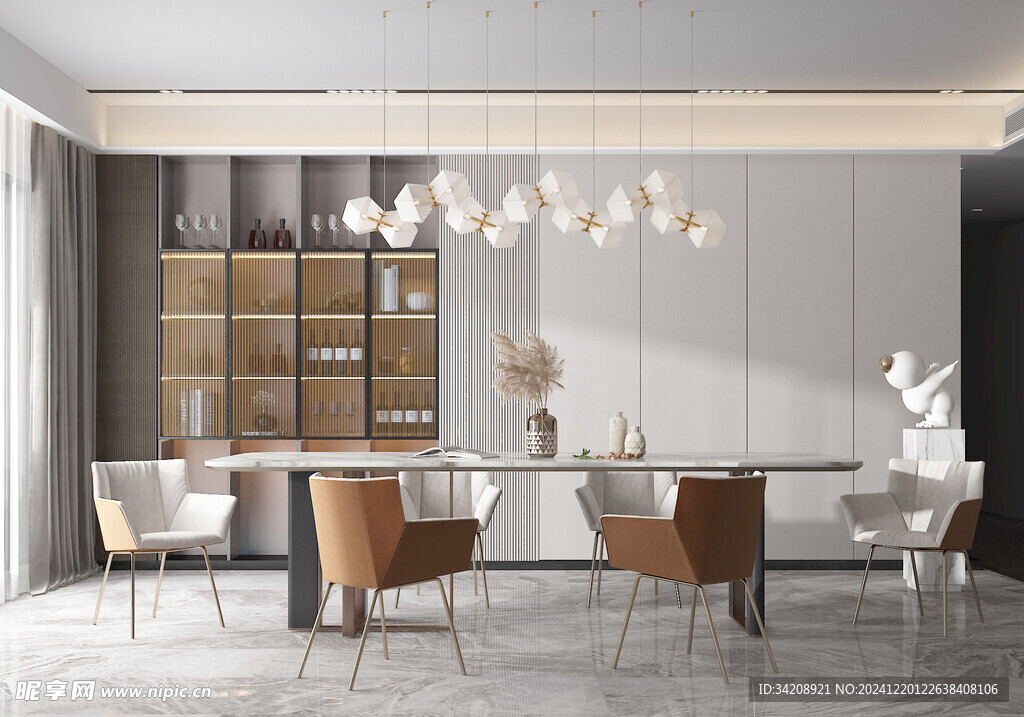 现代简约极简风格餐厅圆桌餐边柜