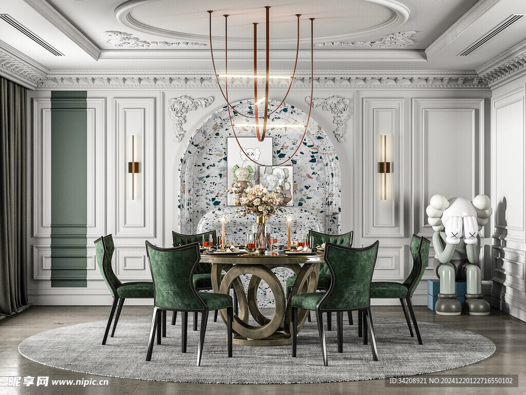 现代简约极简风格餐厅圆桌餐边柜