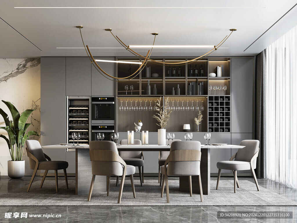 现代简约极简风格餐厅圆桌餐边柜