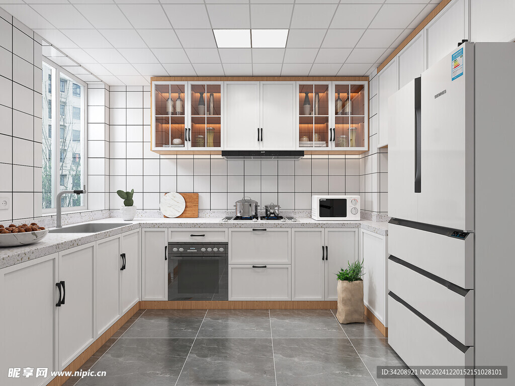 北欧厨房家居装修餐厅圆桌餐边柜