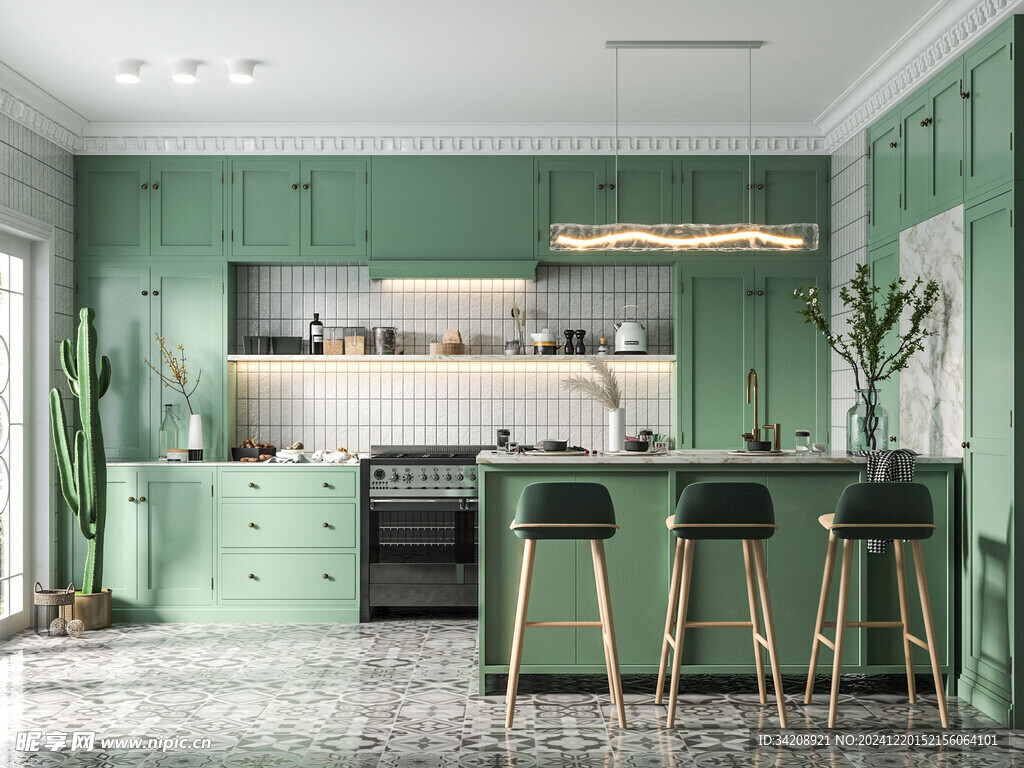 北欧厨房家居装修餐厅圆桌餐边柜