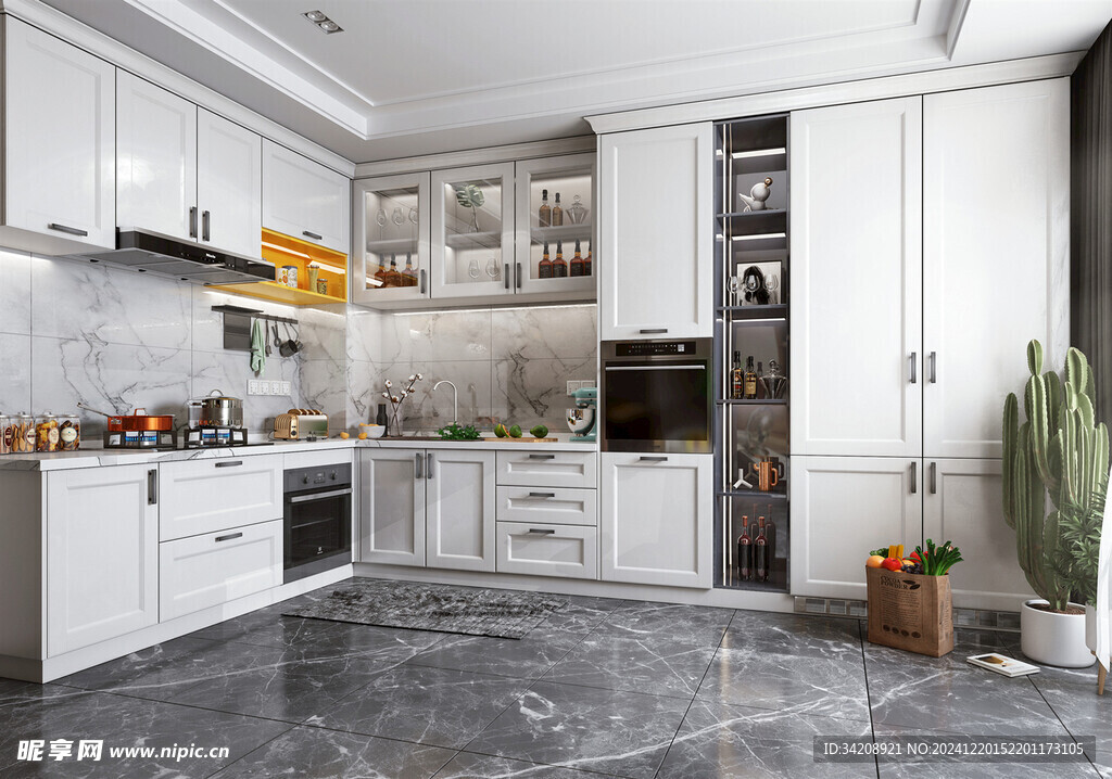 北欧厨房家居装修餐厅圆桌餐边柜