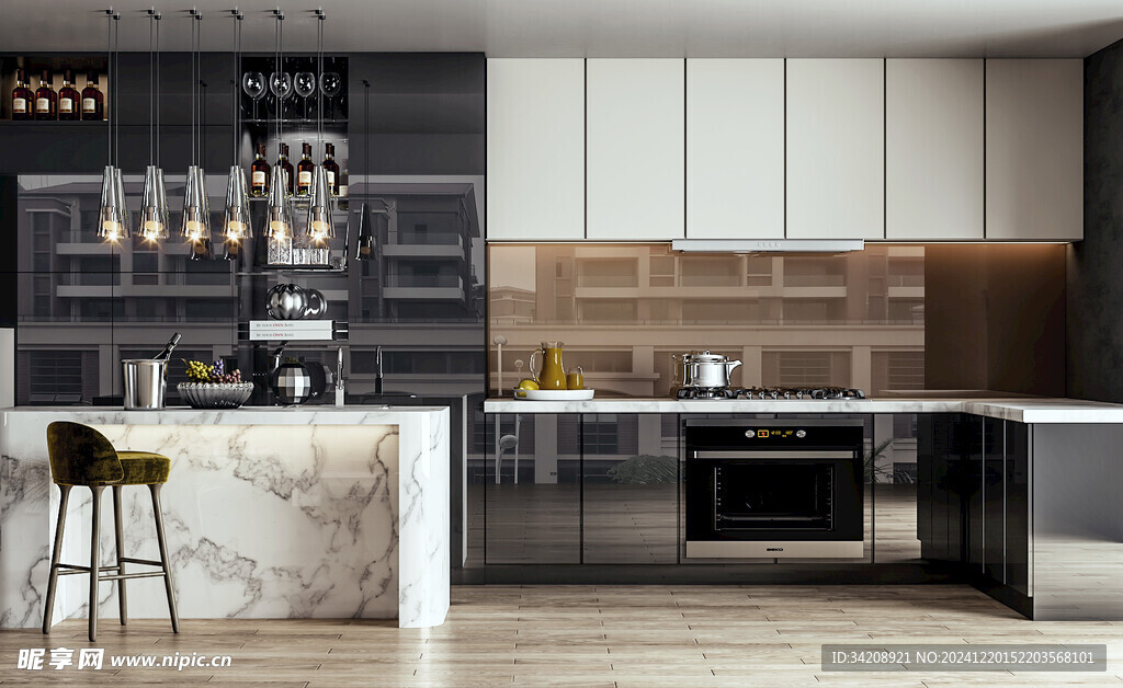 北欧厨房家居装修餐厅圆桌餐边柜