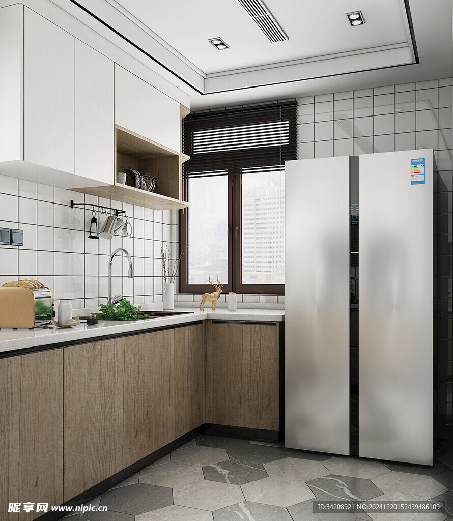 欧美厨房家居装修餐厅圆桌餐边柜