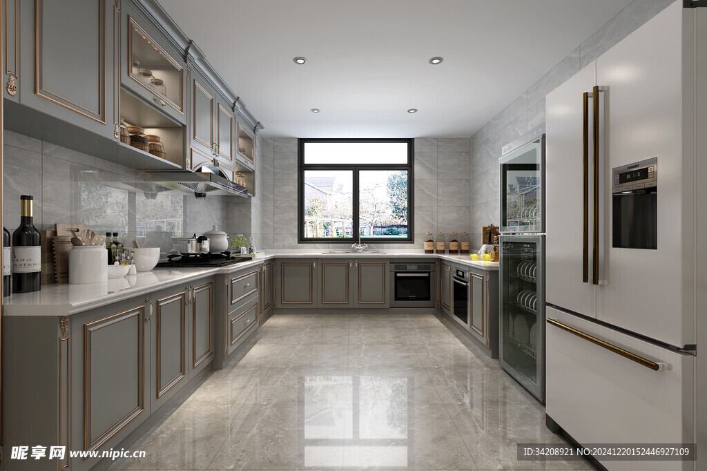 欧美厨房家居装修餐厅圆桌餐边柜