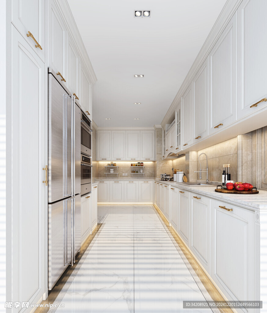 欧美厨房家居装修餐厅圆桌餐边柜