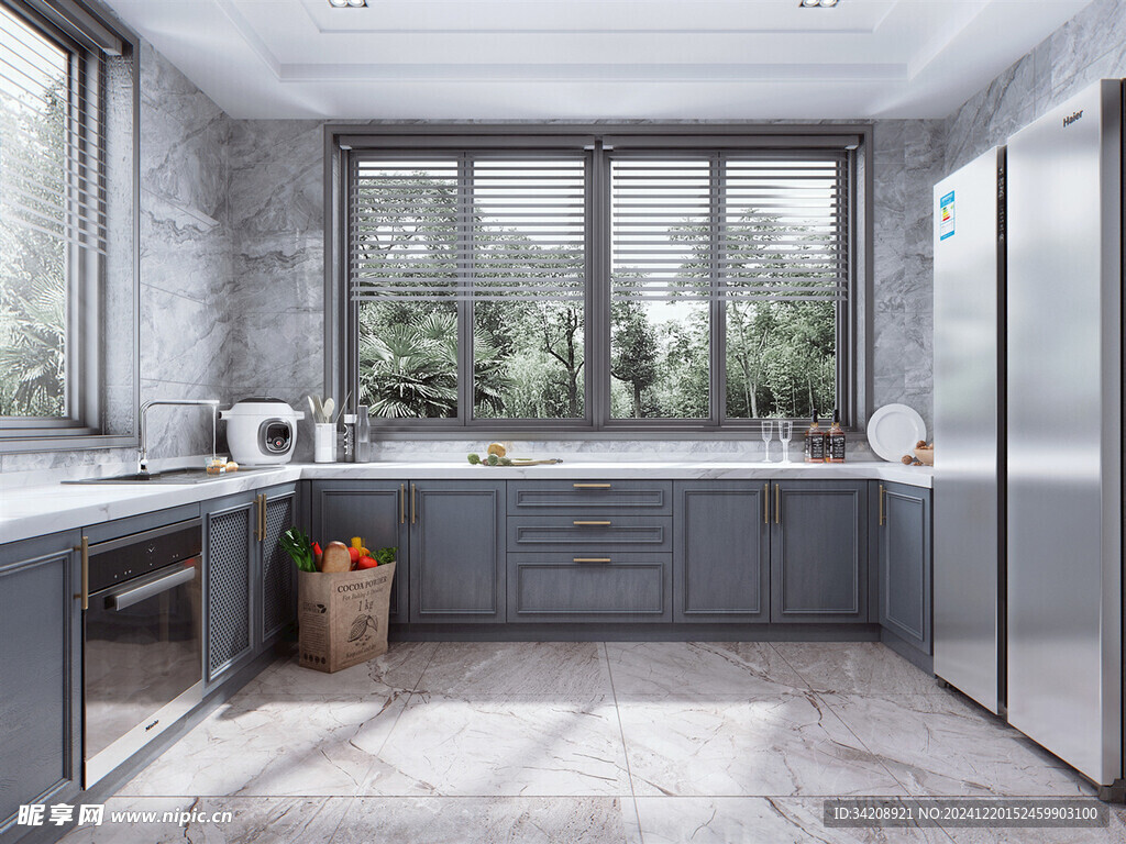 欧美厨房家居装修餐厅圆桌餐边柜