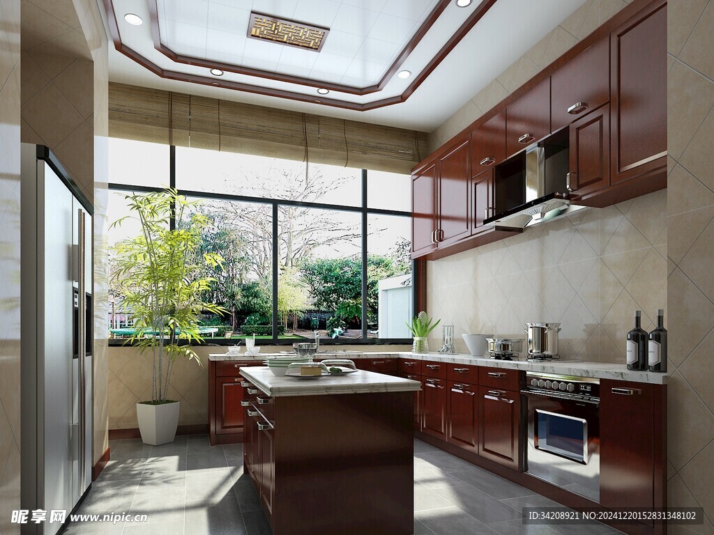 新中式厨房家装修餐厅复古餐边柜