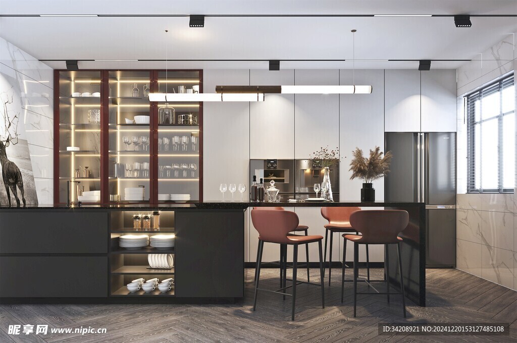 现代简约极简风高级感厨房餐厅柜