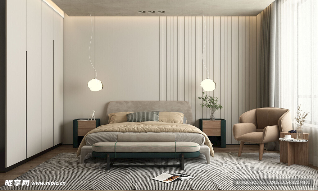 柜子硬装设计装修饰卧室软装现代