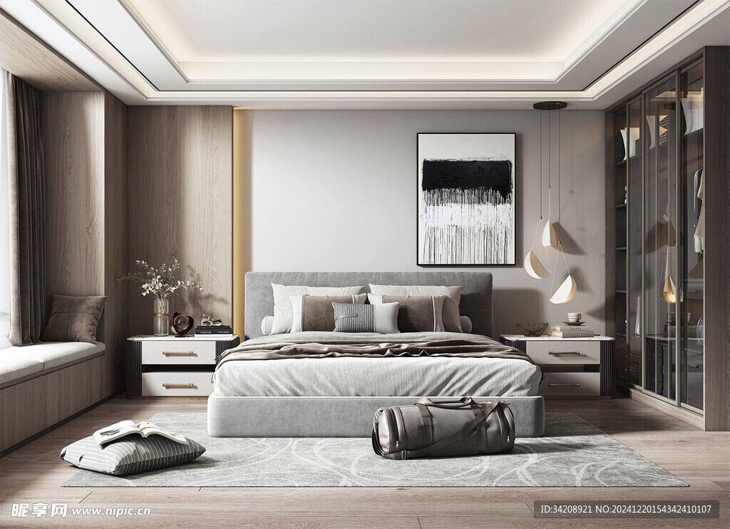 柜子硬装设计装修饰卧室软装现代