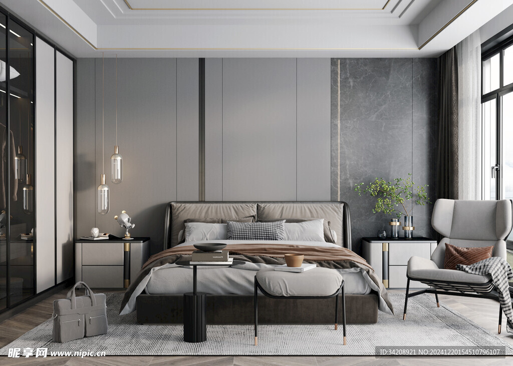 柜子硬装设计装修饰卧室软装现代