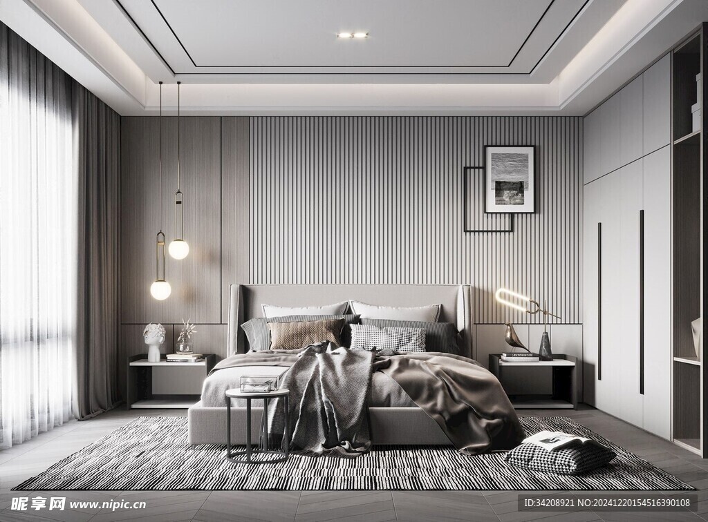 柜子硬装设计装修饰卧室软装现代