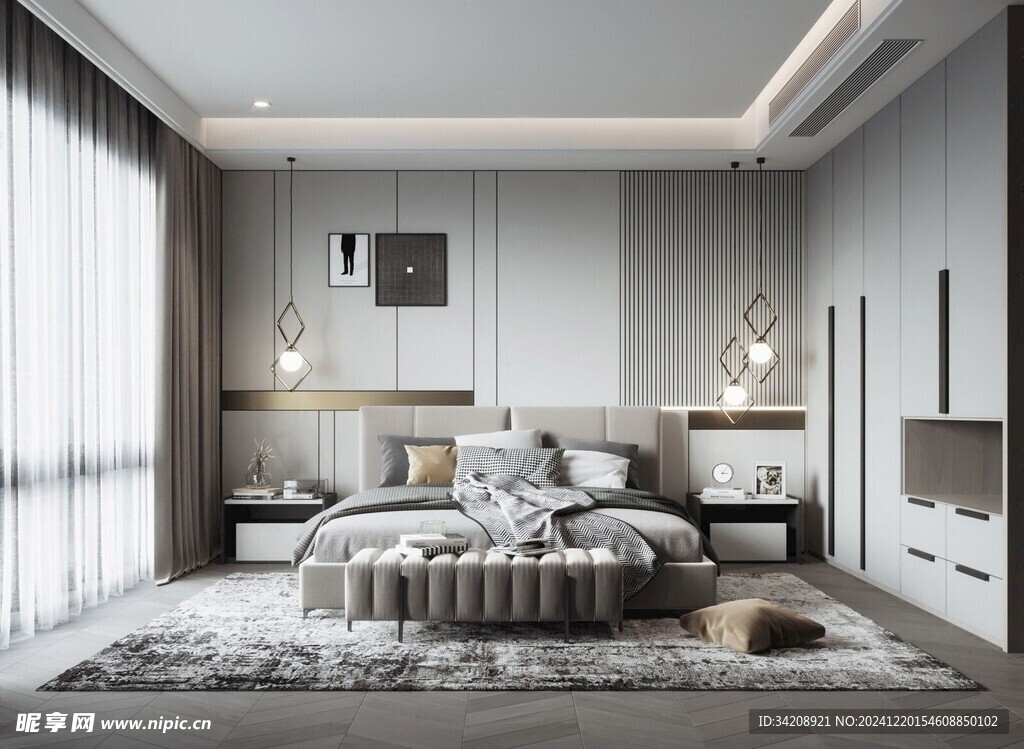 柜子硬装设计装修饰卧室软装现代