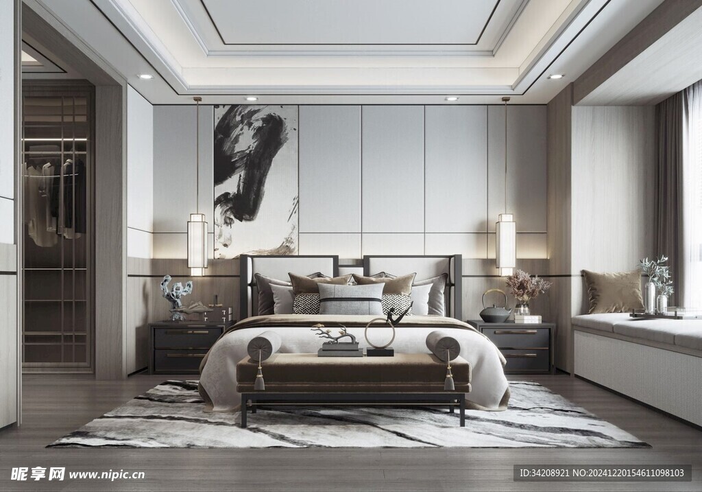 柜子硬装设计装修饰卧室软装现代