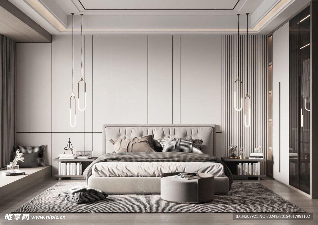 柜子硬装设计装修饰卧室软装现代