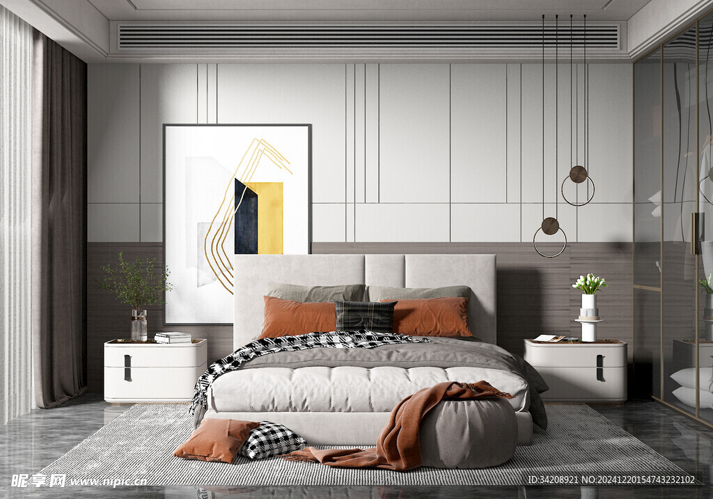 柜子硬装设计装修饰卧室软装现代