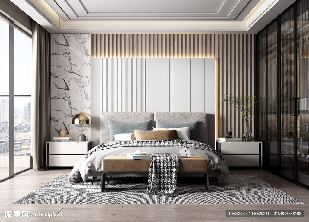 柜子硬装设计装修饰卧室软装现代