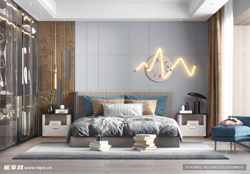 柜子硬装设计装修饰卧室软装现代