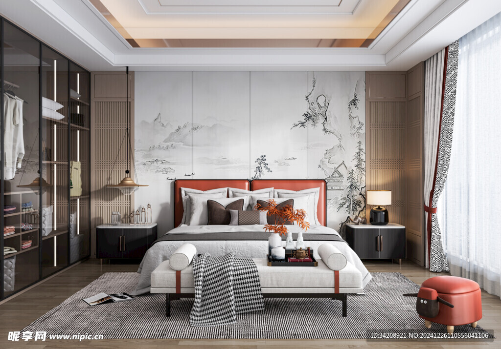 中复古式卧室空间极简现代简约风