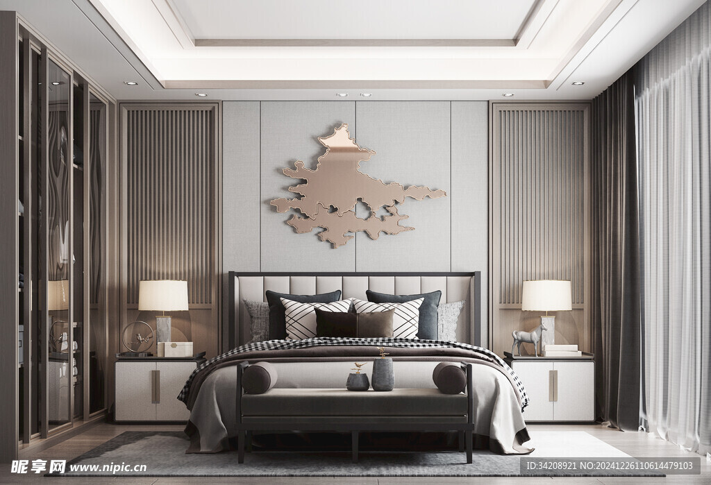 中复古式卧室空间极简现代简约风