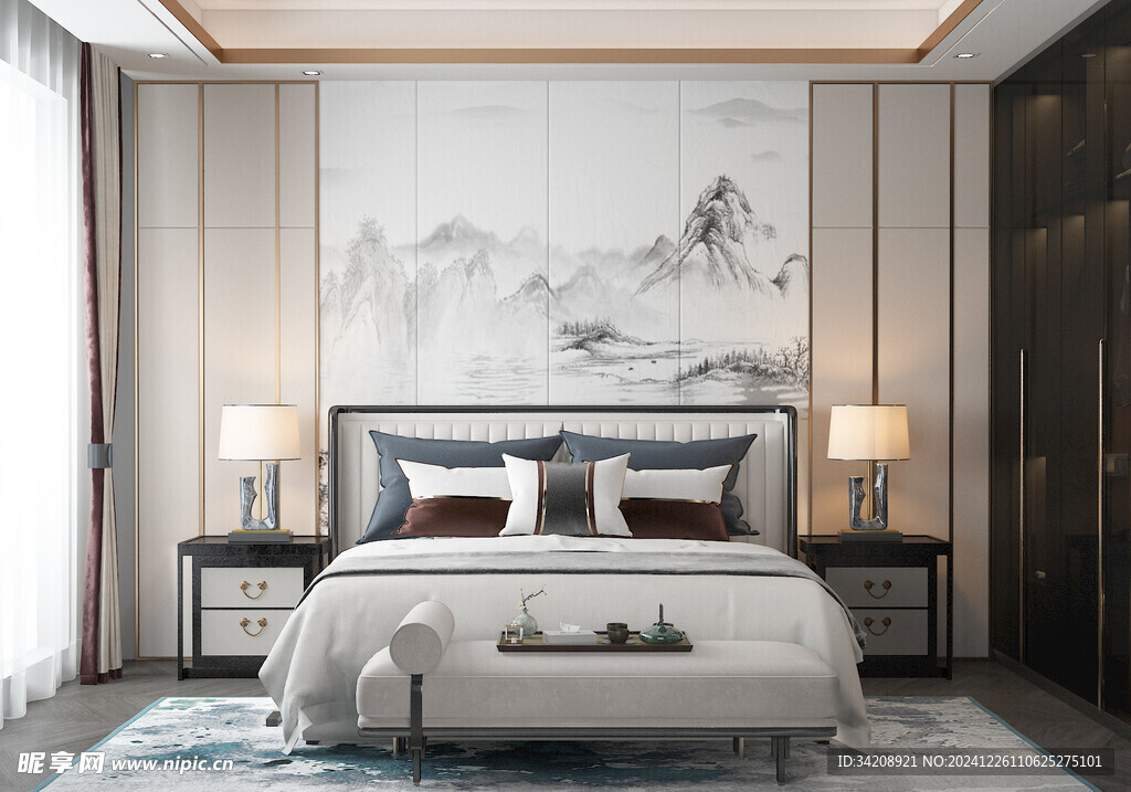 中复古式卧室空间极简现代简约风