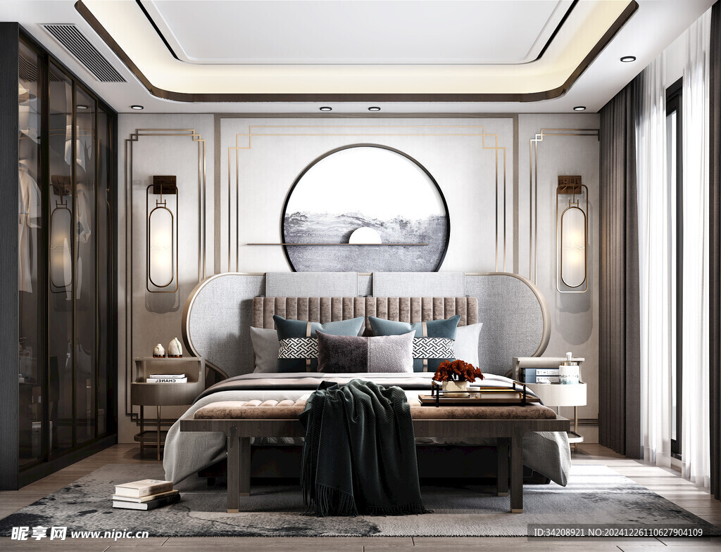 中复古式卧室空间极简现代简约风