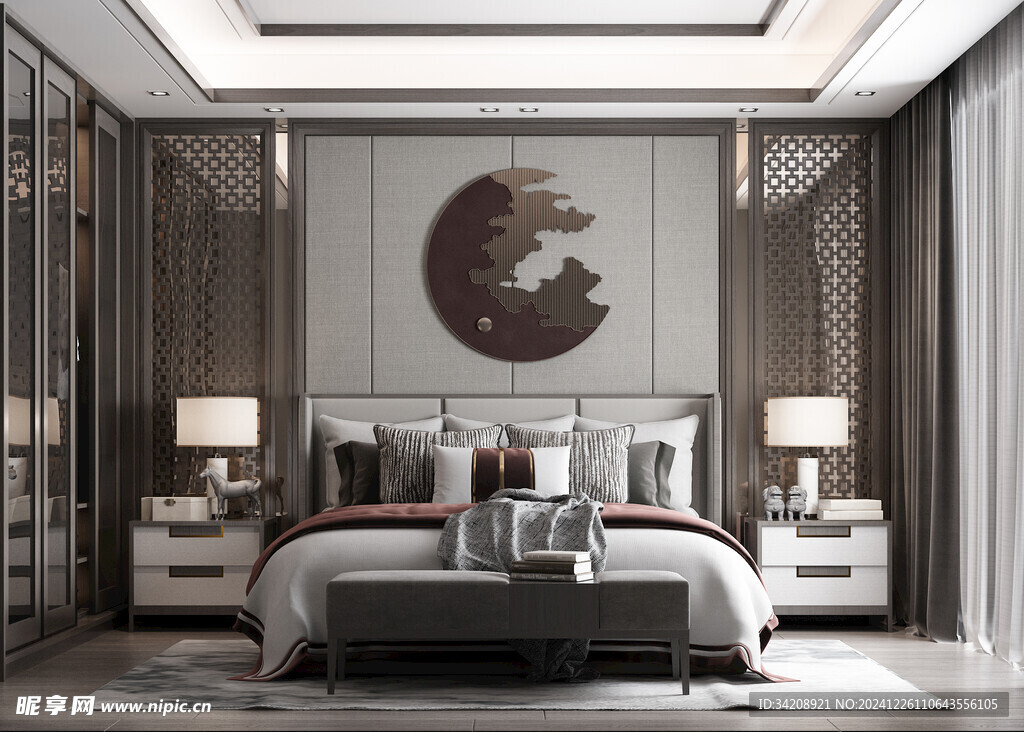 中复古式卧室空间极简现代简约风