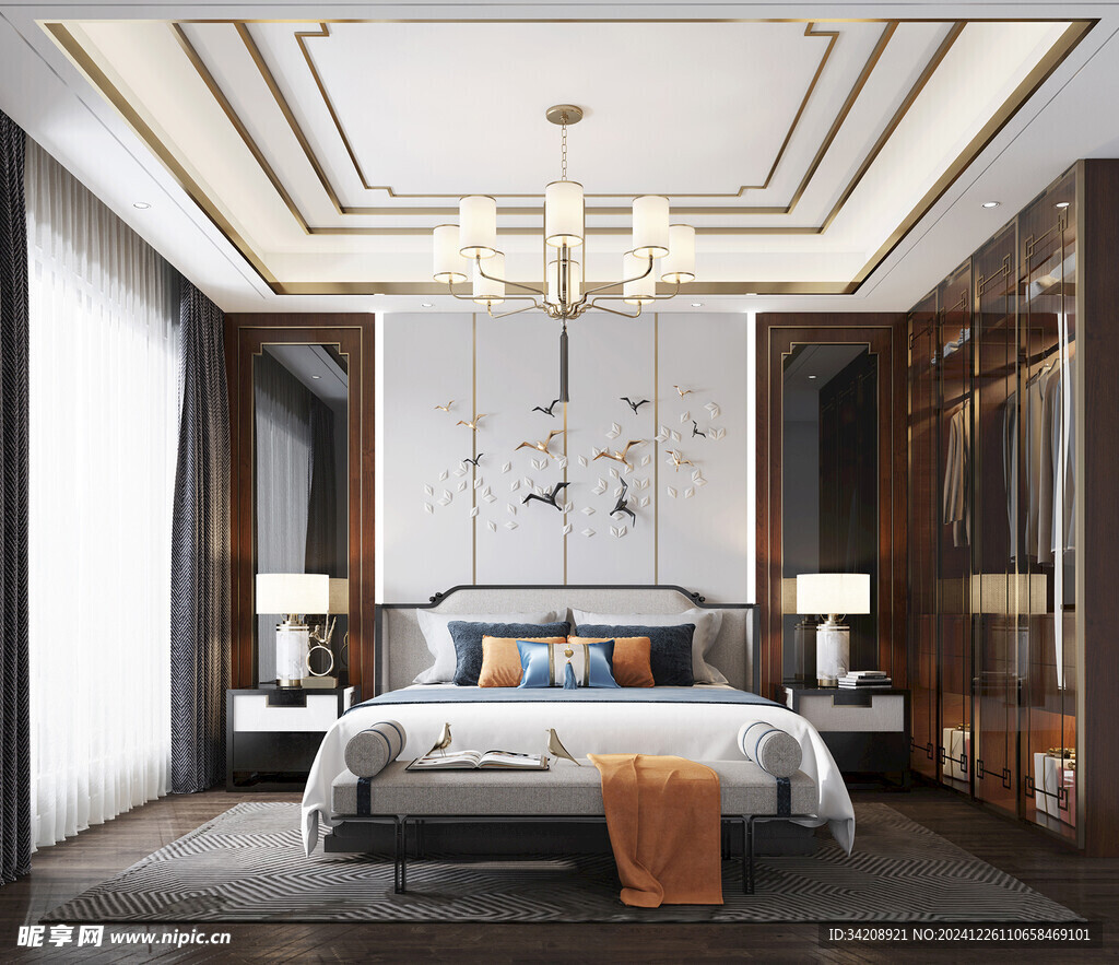 中复古式卧室空间极简现代简约风