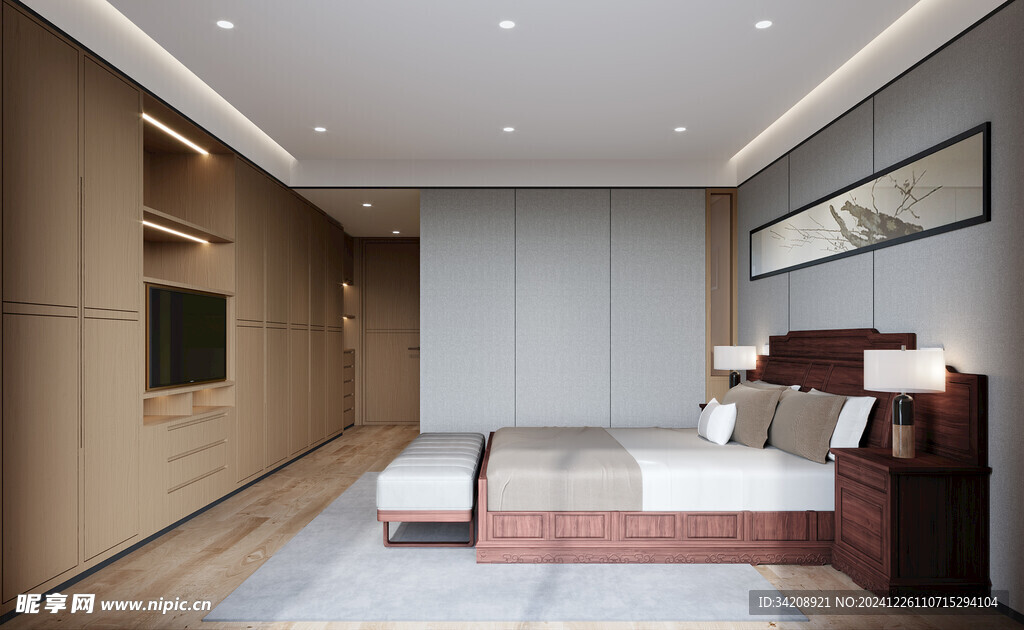 中复古式卧室空间极简现代简约风