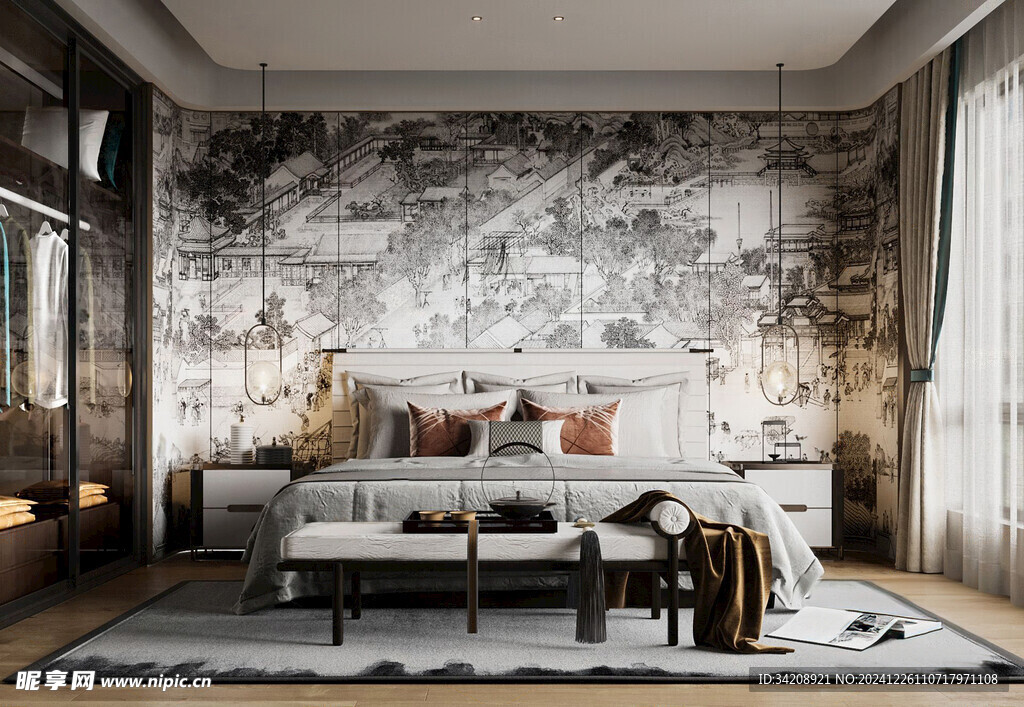 中复古式卧室空间极简现代简约风