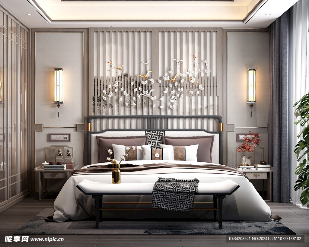 中复古式卧室空间极简现代简约风