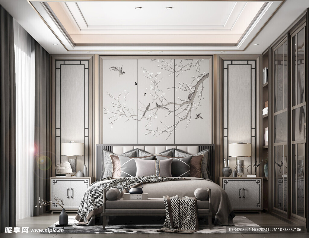 中复古式卧室空间极简现代简约风