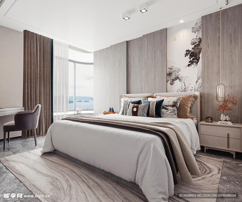 中复古式卧室空间极简现代简约风