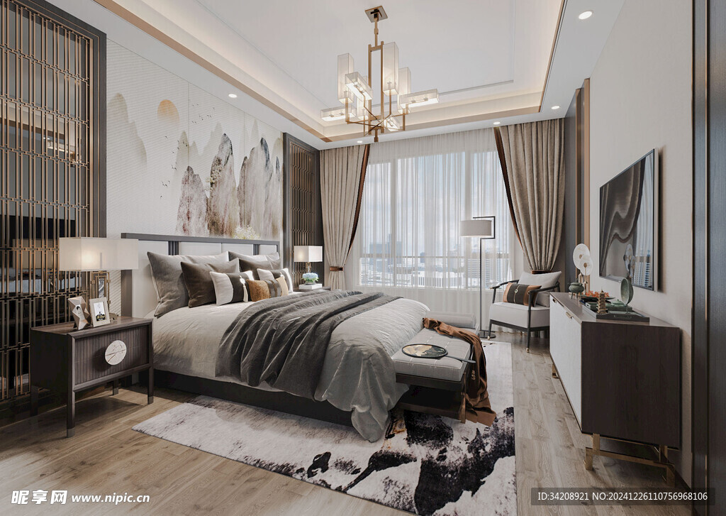 中复古式卧室空间极简现代简约风