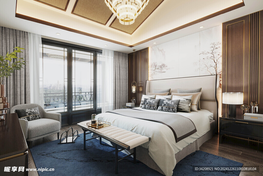 中复古式卧室空间极简现代简约风