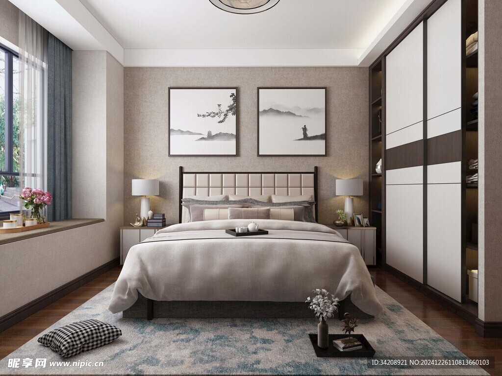 中复古式卧室空间极简现代简约风