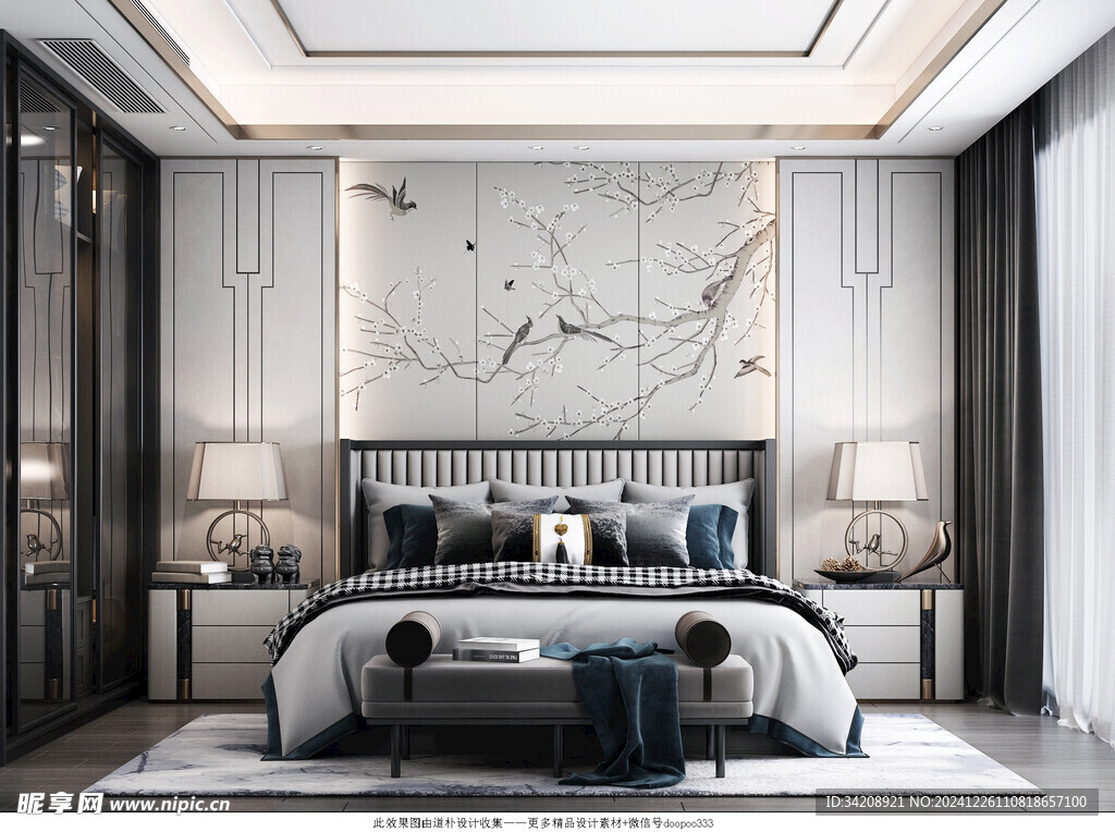 中复古式卧室空间极简现代简约风