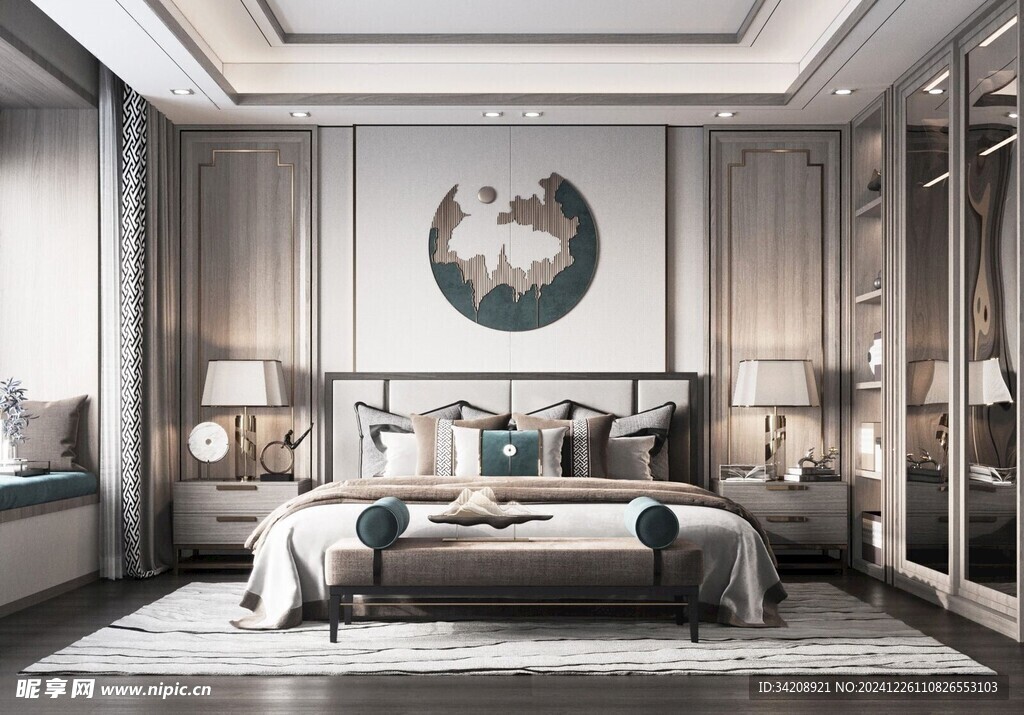 中复古式卧室空间极简现代简约风