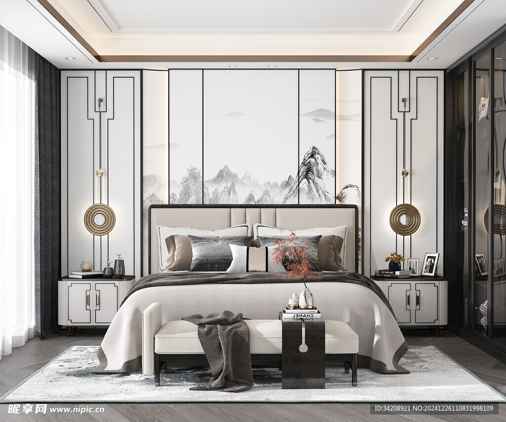 中复古式卧室空间极简现代简约风