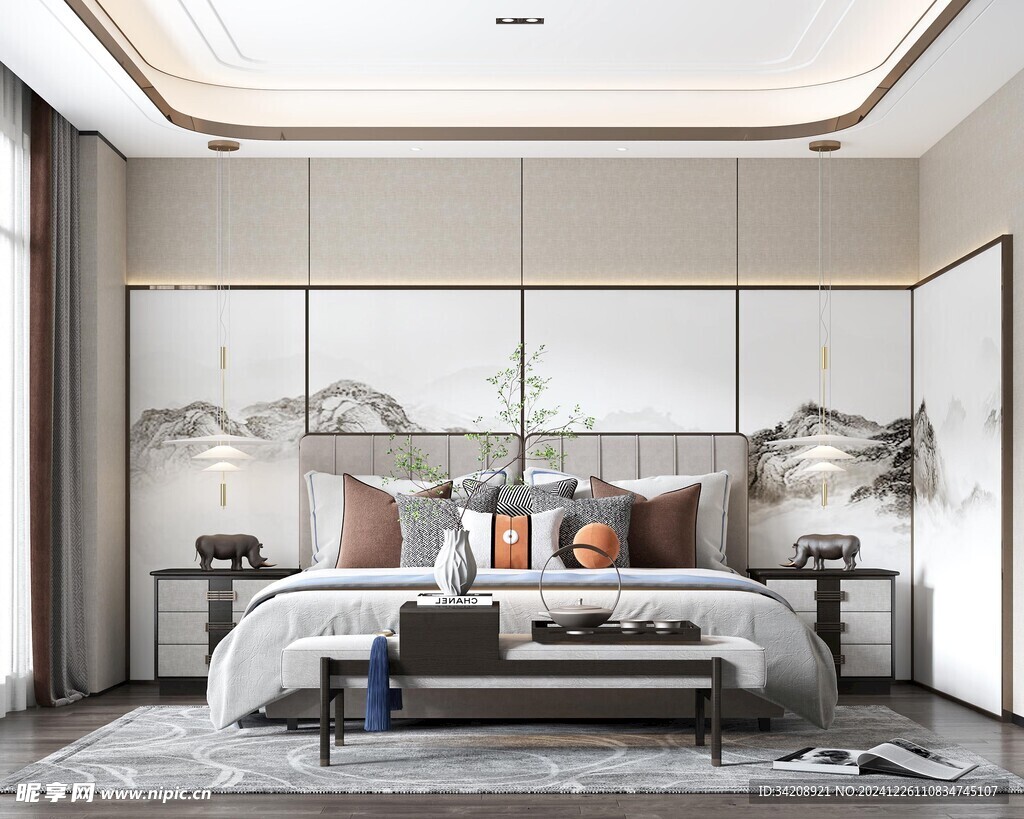 中复古式卧室空间极简现代简约风