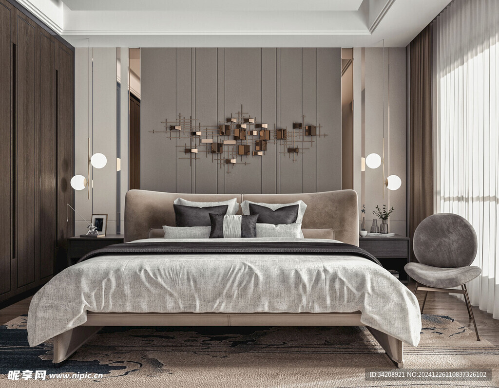 中复古式卧室空间极简现代简约风